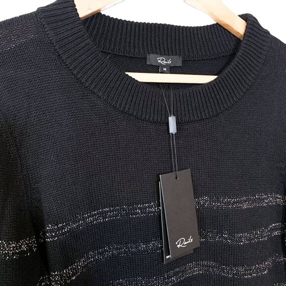 Rails NEW Allegra Cashmere Cotton Metallic Stripe Sweater Black Silver Medium - Picture 5 of 13